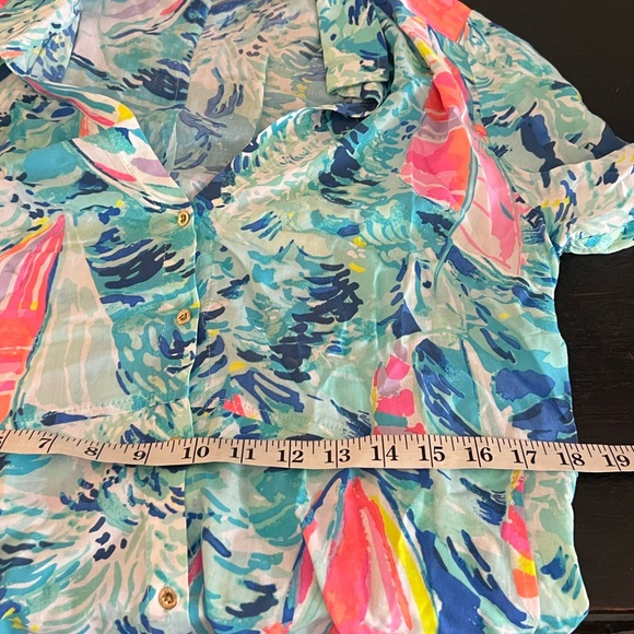 Auth,Lilly Pulitzer,Tunic Dress Pocket Cotton Voile Resort  Coastal Print,Size M - Picture 6 of 9
